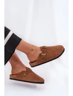 Dámské semišové pantofle s přezkou Big Star – hnědé