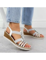 Dámské stříbrné sandály na podpatku s elastickými pásky Remonte R6264-92