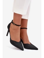 Lesklé dámské lodičky s páskem - černé Joranne