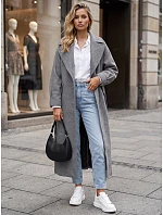 Dlouhý dámský kabát s páskem na přechodné období, tmavě šedý, FashionStreet NY0773 Dlouhý dámský kabát s páskem na přechodné období, tmavě šedý, FashionStreet NY0773