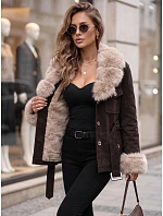 Dámská bunda s odnímatelnou kožešinou, hnědá, FashionStreet TY5851 Dámská bunda s odnímatelnou kožešinou, hnědá, FashionStreet TY5851