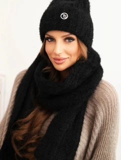 Dámský komplet čepice a dlouhého šálu z měkké příze černý