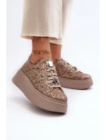 Kožené sportovní boty na platformě Maciejka 06191-10 Bežové