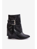 Boty Na Klínu S Ohnutým Svrškem A Přezkou Černé Vortinia