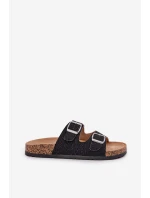 Textilní Pantofle Na Korkové Podešvi S Přezkami Černé Atera Textilní Pantofle Na Korkové Podešvi S Přezkami Černé Atera