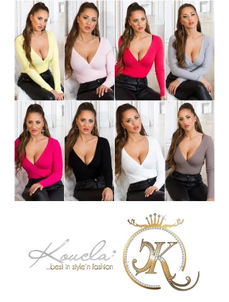 Dámský sexy svetřík se zavinovacími prvky IN-1537 Šedá - Koucla Dámský sexy svetřík se zavinovacími prvky IN-1537 Šedá - Koucla