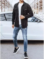 Pánská pruhovaná flanelová košile černá FashionStreet DX2241