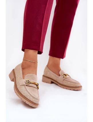 Dámské mokasíny s pletením a zlatým detailem béžové Seffolia