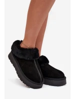 Kožené semišové sněhule dámské s kožešinou Černé Mivelle