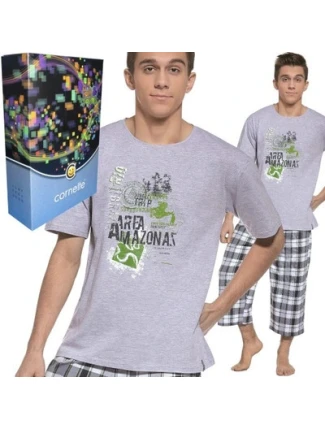 Junior chlapecké 3/4 176pyžamo Amatonas 554/15 šedo-zelená - Cornette Junior chlapecké 3/4 176pyžamo Amatonas 554/15 šedo-zelená - Cornette