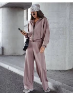 Dámský komplet v barvě cappuccino - mikina se stojáčkem a široké kalhoty (821109)