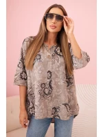 Dámská bavlněná blůza s ohrnutým rukávem a vzorem paisley fango