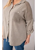 Dámská bavlněná košile Plus Size s límečkem a krajkovou vsadkou fango