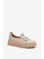 Dámské kožené polobotky na platformě Beżowe Lewski 3398