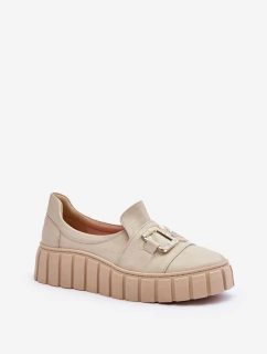 Dámské kožené polobotky na platformě Beżowe Lewski 3398