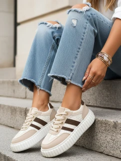 Dámské kožené tenisky na silné platformě béžové barvy FashionStreet ZY1393