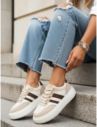 Dámské kožené tenisky na silné platformě béžové barvy FashionStreet ZY1393