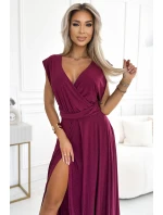 509-3 Elegantní dlouhé šaty s několika vazbami - Bordeaux s třpytkami 509-3 Elegantní dlouhé šaty s několika vazbami - Bordeaux s třpytkami