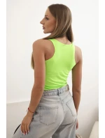 Dámská pruhovaná top na ramínkách s ozdobnou nášivkou zelená neon Dámská pruhovaná top na ramínkách s ozdobnou nášivkou zelená neon