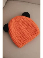 Dámská zimní čepice z vlny s bambulí K433 oranžová