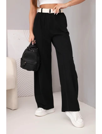 Dámské bavlněné kalhoty se širokými nohavicemi a páskem černé