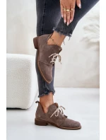 Zazoo 2959 Semišové Polobotky Oxfords Šněrovací Na Plochém Podpatku Tmavě Béžové