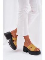 Dámské Pantofle Na Platformě A Masivním Podpatku Žluté Rizana