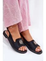 Elegantní Dámské Sandály Na Plochém Podpatku S Dekorací S.Barski KV51-082 Černé Elegantní Dámské Sandály Na Plochém Podpatku S Dekorací S.Barski KV51-082 Černé