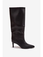 Dámské kozačky na špičku s prošíváním černé Olyvia