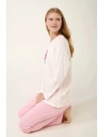 Dámské pyžamo s potiskem 21932 Světle růžová s ecru - Vamp