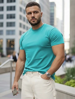 Pánské bavlněné tričko basic v tyrkysové barvě FashionStreet RX5692