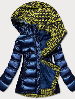 Tmavě modro/žlutá dámská prošívaná bunda s kapucí (XW817X)