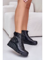 Lehké Zateplené Dámské Boty Na Platformě A Klínu Černé Savindria