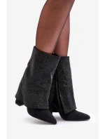 Zdobené Lesklé Kotníkové Boty S Otočeným Svrškem Na Podpatku Zateplené Černé Xistaria
