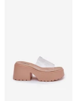 Průhledné Dámské Pantofle Na Platformě A Masivním Podpatku Béžové Rizana