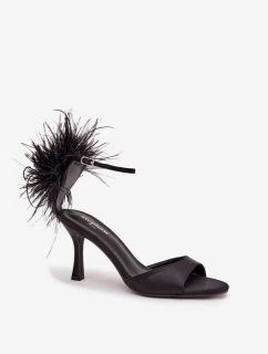 Sandály na jehlovém podpatku s peřím Černé Caelina