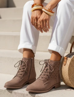 Dámské prolamované šněrovací boty hnědé FashionStreet ZY1347