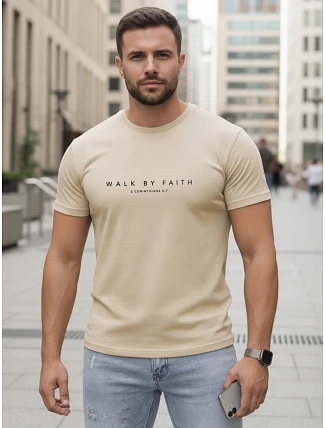 Pánské tričko s nápisem bavlna béžová FashionStreet NX5123R