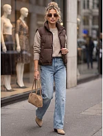 Dámská krátká prošívaná zateplená vesta, hnědá, FashionStreet TY5972 Dámská krátká prošívaná zateplená vesta, hnědá, FashionStreet TY5972