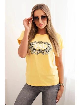 Dámská bavlněná halenka s ozdobným potiskem ESL žlutá