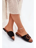 Dámské Pantofle Na Plochém Podpatku S Přezkou Černé Lanoni