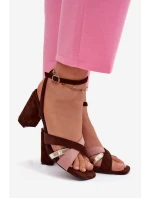 Dámské sandály na podpatku s pásky Eko semišové čokoládové Karilora