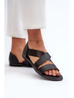 Kožené sandály s lemem, Black Puglia