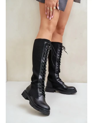 Šněrovací kozačky s elastickým svrškem černé Vamilena