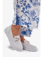 Dámské kožené mokasíny se zlatým detailem Vinceza – světle šedé