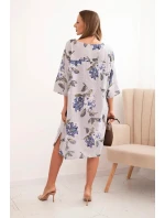 Dámská bavlněná šaty s květinovým vzorem a 3/4 rukávem šedá