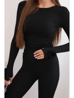 Komplet dámský z pruhované viskózy s dlouhým rukávem a legínami černý