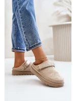 Dámské pantofle zateplené kožíškem na platformě béžové Azida