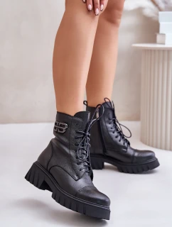 Zazoo 60486 Kožené Boty Pracovníky Zateplené Černé