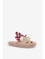 Vánoční Pantofle S Motivem Sobů Béžové Sylaia